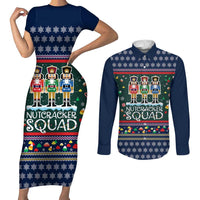 Nutcracker Squad Christmas Couples Matching Short Sleeve Bodycon Dress and Long Sleeve Button Shirt with Candy Cane and Snowflake Holiday Design - Wonder Print Shop