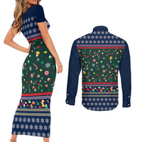 Nutcracker Squad Christmas Couples Matching Short Sleeve Bodycon Dress and Long Sleeve Button Shirt with Candy Cane and Snowflake Holiday Design - Wonder Print Shop