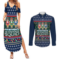 Nutcracker Squad Christmas Couples Matching Summer Maxi Dress and Long Sleeve Button Shirt with Candy Cane and Snowflake Holiday Design - Wonder Print Shop