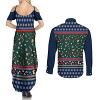 Nutcracker Squad Christmas Couples Matching Summer Maxi Dress and Long Sleeve Button Shirt with Candy Cane and Snowflake Holiday Design - Wonder Print Shop