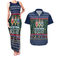 Nutcracker Squad Christmas Couples Matching Tank Maxi Dress and Hawaiian Shirt with Candy Cane and Snowflake Holiday Design - Wonder Print Shop