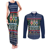 Nutcracker Squad Christmas Couples Matching Tank Maxi Dress and Long Sleeve Button Shirt with Candy Cane and Snowflake Holiday Design - Wonder Print Shop