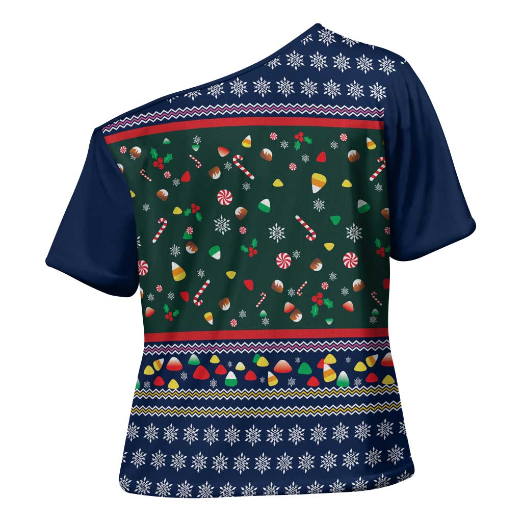 Nutcracker Squad Christmas Cross Shoulder Shirt with Candy Cane and Snowflake Holiday Design - Wonder Print Shop
