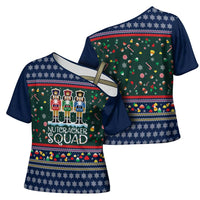 Nutcracker Squad Christmas Cross Shoulder Shirt with Candy Cane and Snowflake Holiday Design - Wonder Print Shop