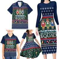 Nutcracker Squad Christmas Family Matching Long Sleeve Bodycon Dress and Hawaiian Shirt with Candy Cane and Snowflake Holiday Design - Wonder Print Shop