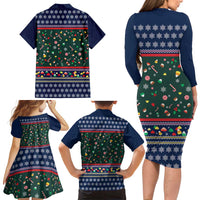 Nutcracker Squad Christmas Family Matching Long Sleeve Bodycon Dress and Hawaiian Shirt with Candy Cane and Snowflake Holiday Design - Wonder Print Shop
