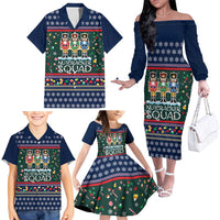 Nutcracker Squad Christmas Family Matching Off The Shoulder Long Sleeve Dress and Hawaiian Shirt with Candy Cane and Snowflake Holiday Design - Wonder Print Shop