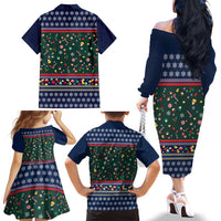Nutcracker Squad Christmas Family Matching Off The Shoulder Long Sleeve Dress and Hawaiian Shirt with Candy Cane and Snowflake Holiday Design - Wonder Print Shop