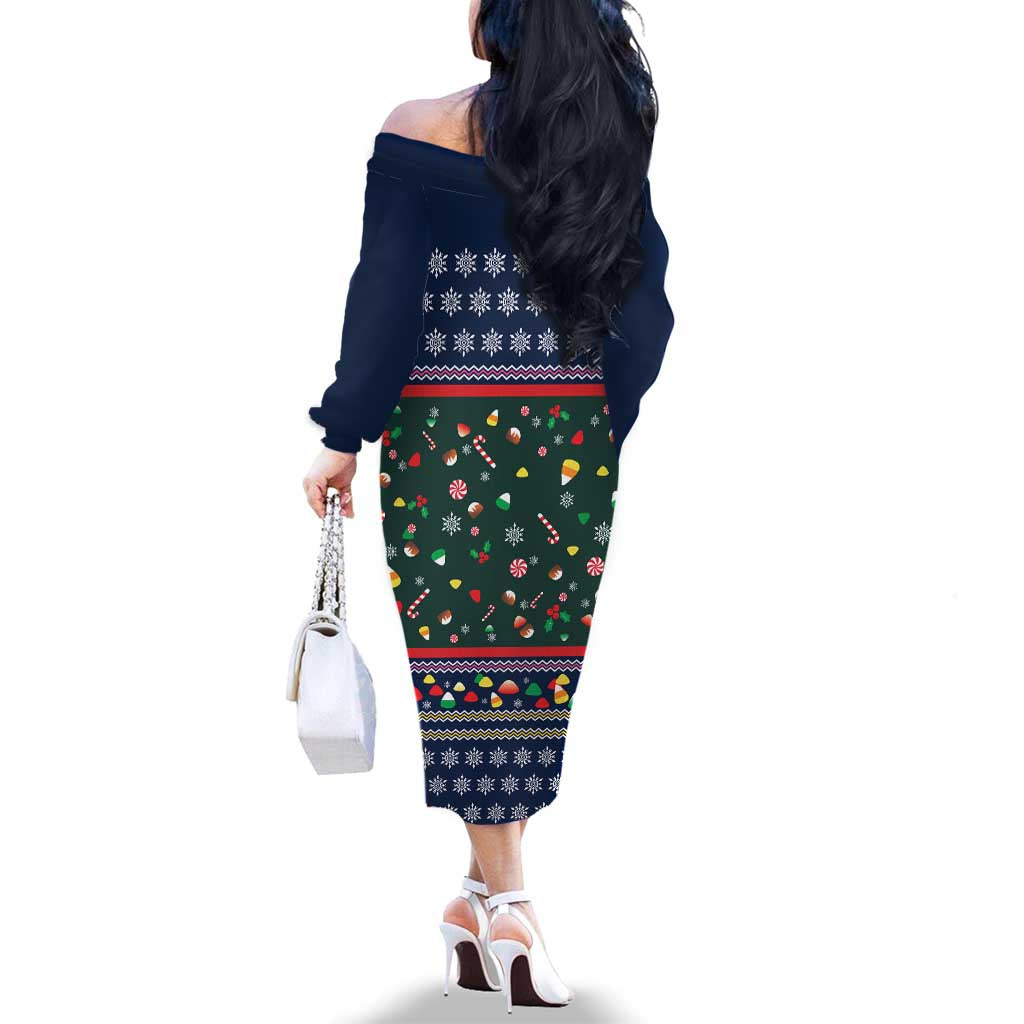 Nutcracker Squad Christmas Family Matching Off The Shoulder Long Sleeve Dress and Hawaiian Shirt with Candy Cane and Snowflake Holiday Design - Wonder Print Shop