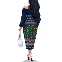 Nutcracker Squad Christmas Family Matching Off The Shoulder Long Sleeve Dress and Hawaiian Shirt with Candy Cane and Snowflake Holiday Design - Wonder Print Shop