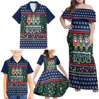 Nutcracker Squad Christmas Family Matching Off Shoulder Maxi Dress and Hawaiian Shirt with Candy Cane and Snowflake Holiday Design - Wonder Print Shop