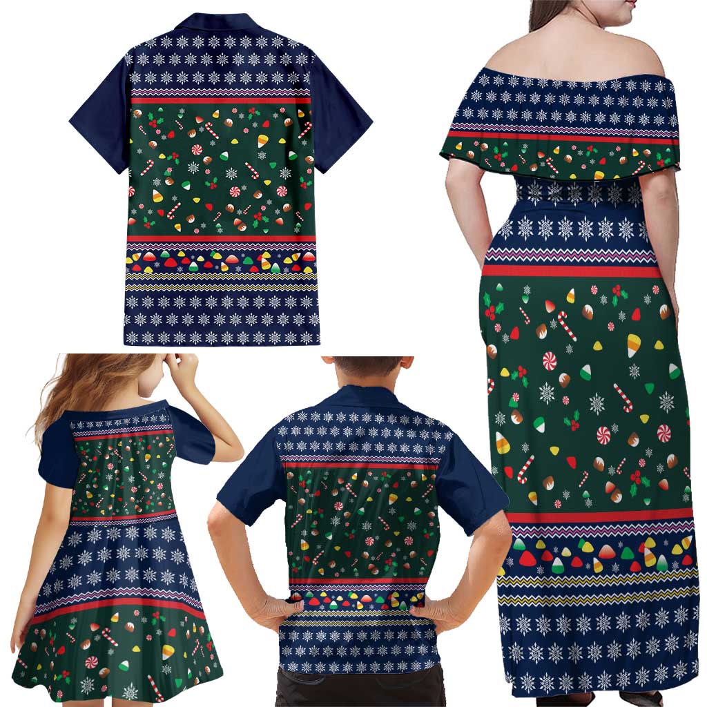 Nutcracker Squad Christmas Family Matching Off Shoulder Maxi Dress and Hawaiian Shirt with Candy Cane and Snowflake Holiday Design - Wonder Print Shop