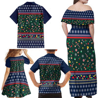 Nutcracker Squad Christmas Family Matching Off Shoulder Maxi Dress and Hawaiian Shirt with Candy Cane and Snowflake Holiday Design - Wonder Print Shop