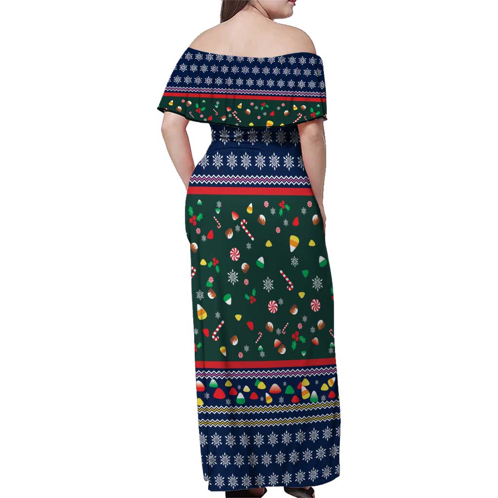 Nutcracker Squad Christmas Family Matching Off Shoulder Maxi Dress and Hawaiian Shirt with Candy Cane and Snowflake Holiday Design - Wonder Print Shop
