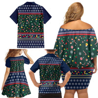 Nutcracker Squad Christmas Family Matching Off Shoulder Short Dress and Hawaiian Shirt with Candy Cane and Snowflake Holiday Design - Wonder Print Shop
