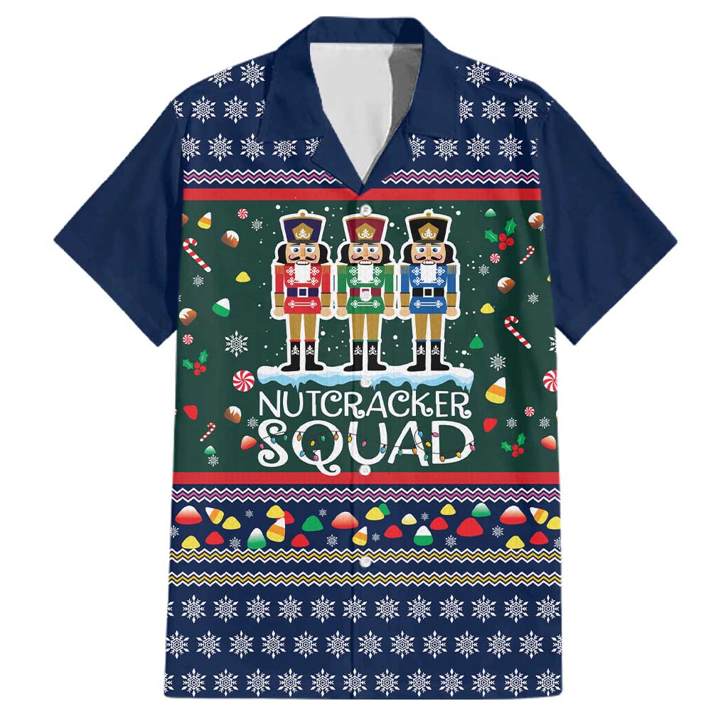 Nutcracker Squad Christmas Family Matching Off Shoulder Short Dress and Hawaiian Shirt with Candy Cane and Snowflake Holiday Design - Wonder Print Shop