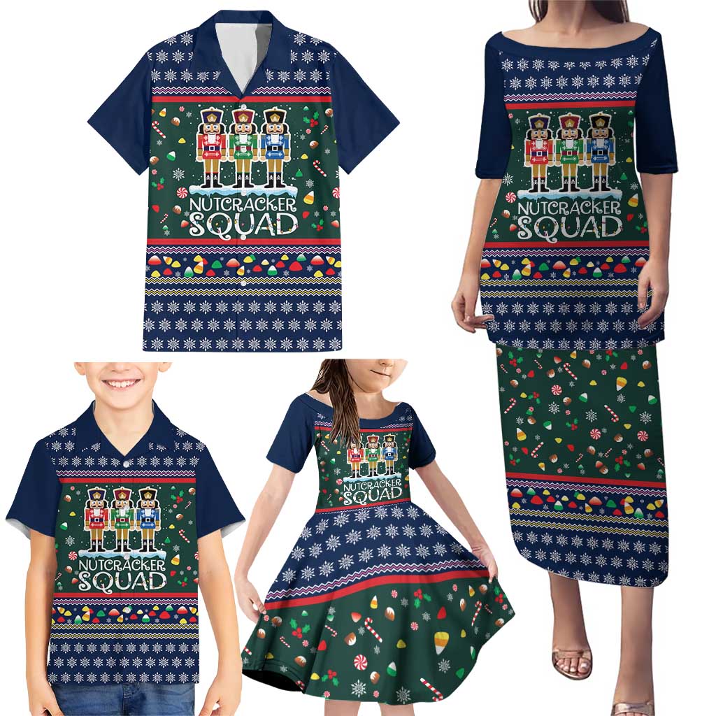 Nutcracker Squad Christmas Family Matching Puletasi and Hawaiian Shirt with Candy Cane and Snowflake Holiday Design - Wonder Print Shop