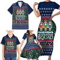 Nutcracker Squad Christmas Family Matching Short Sleeve Bodycon Dress and Hawaiian Shirt with Candy Cane and Snowflake Holiday Design - Wonder Print Shop