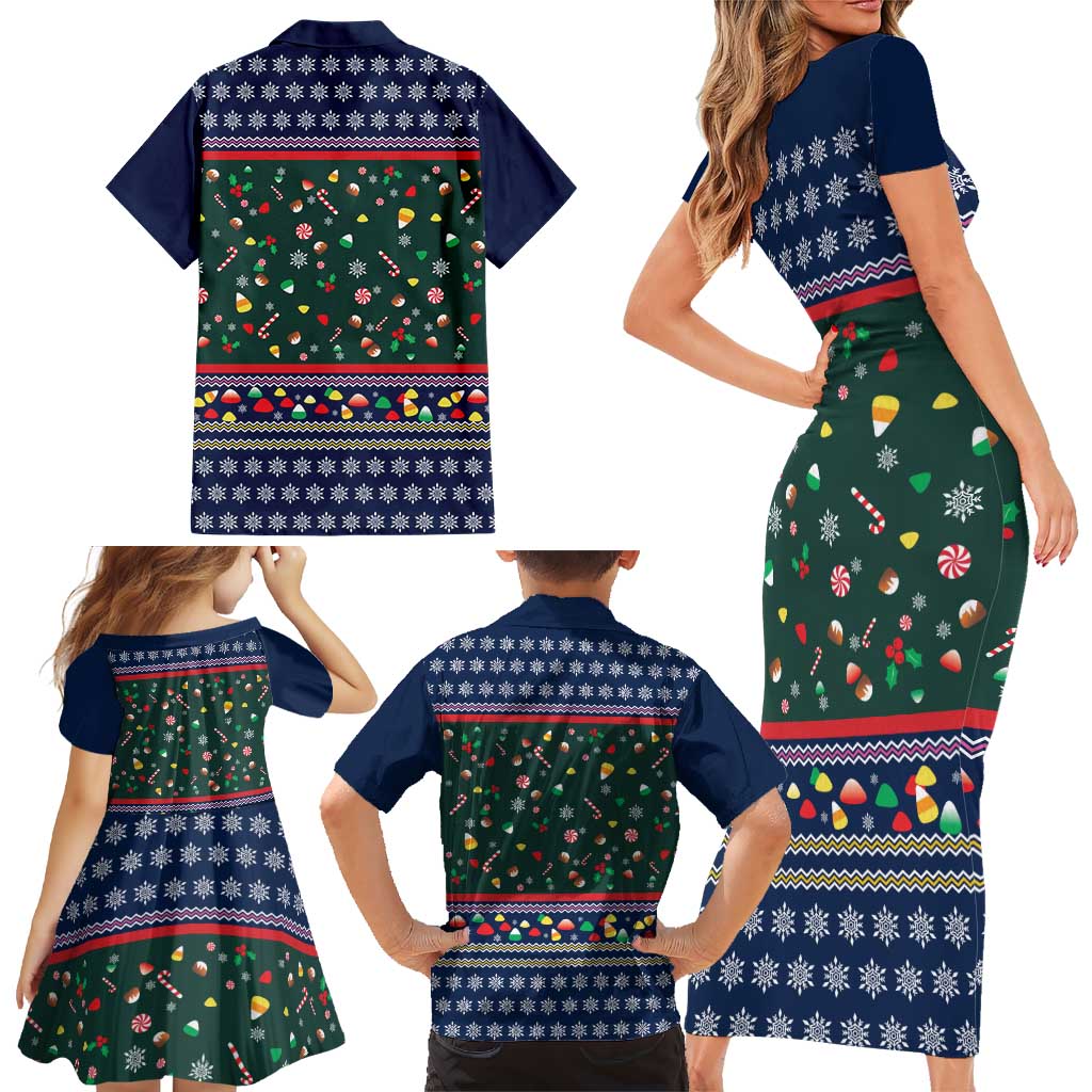 Nutcracker Squad Christmas Family Matching Short Sleeve Bodycon Dress and Hawaiian Shirt with Candy Cane and Snowflake Holiday Design - Wonder Print Shop