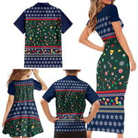 Nutcracker Squad Christmas Family Matching Short Sleeve Bodycon Dress and Hawaiian Shirt with Candy Cane and Snowflake Holiday Design - Wonder Print Shop