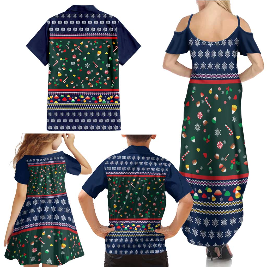 Nutcracker Squad Christmas Family Matching Summer Maxi Dress and Hawaiian Shirt with Candy Cane and Snowflake Holiday Design - Wonder Print Shop
