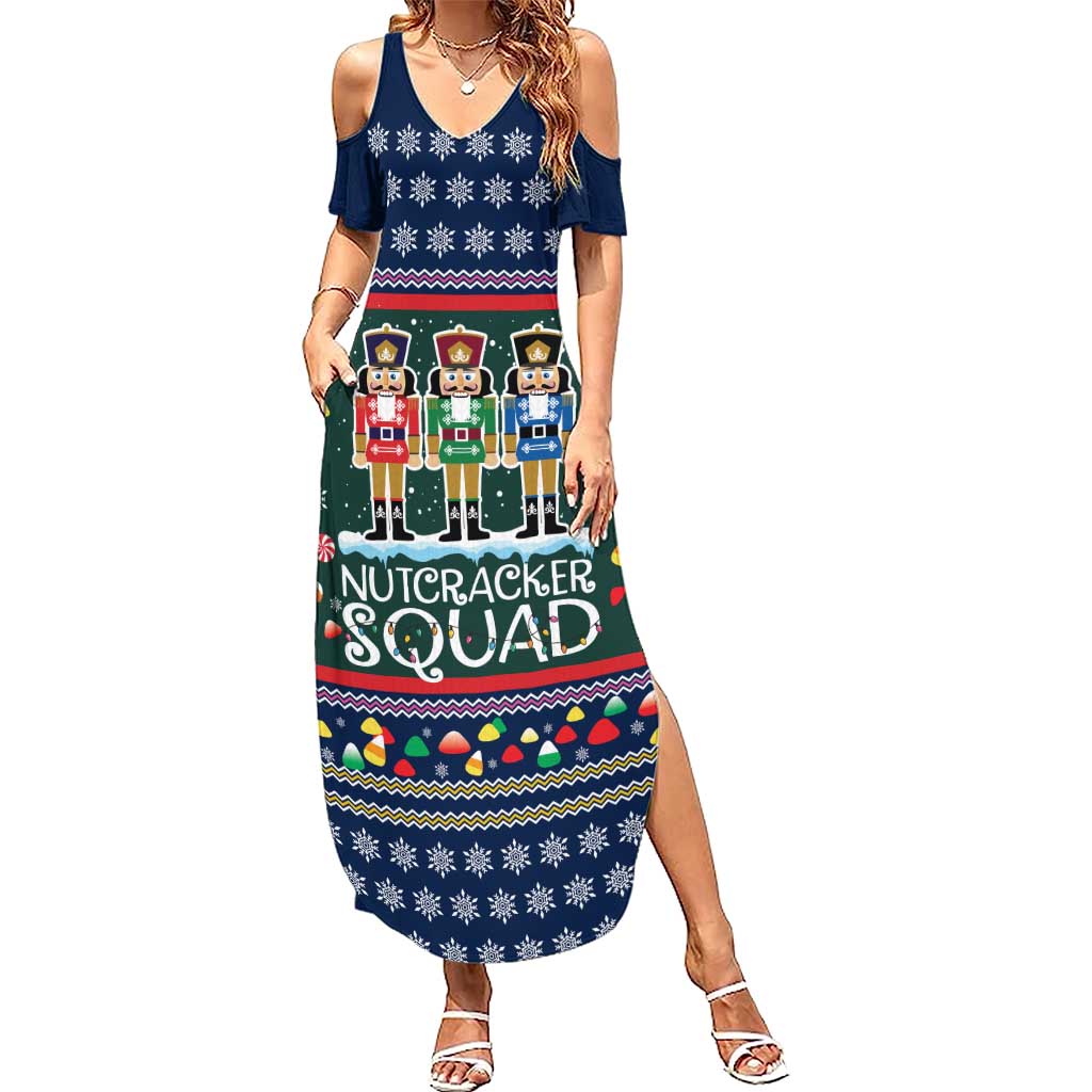 Nutcracker Squad Christmas Family Matching Summer Maxi Dress and Hawaiian Shirt with Candy Cane and Snowflake Holiday Design - Wonder Print Shop
