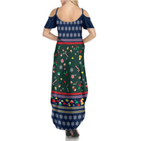 Nutcracker Squad Christmas Family Matching Summer Maxi Dress and Hawaiian Shirt with Candy Cane and Snowflake Holiday Design - Wonder Print Shop