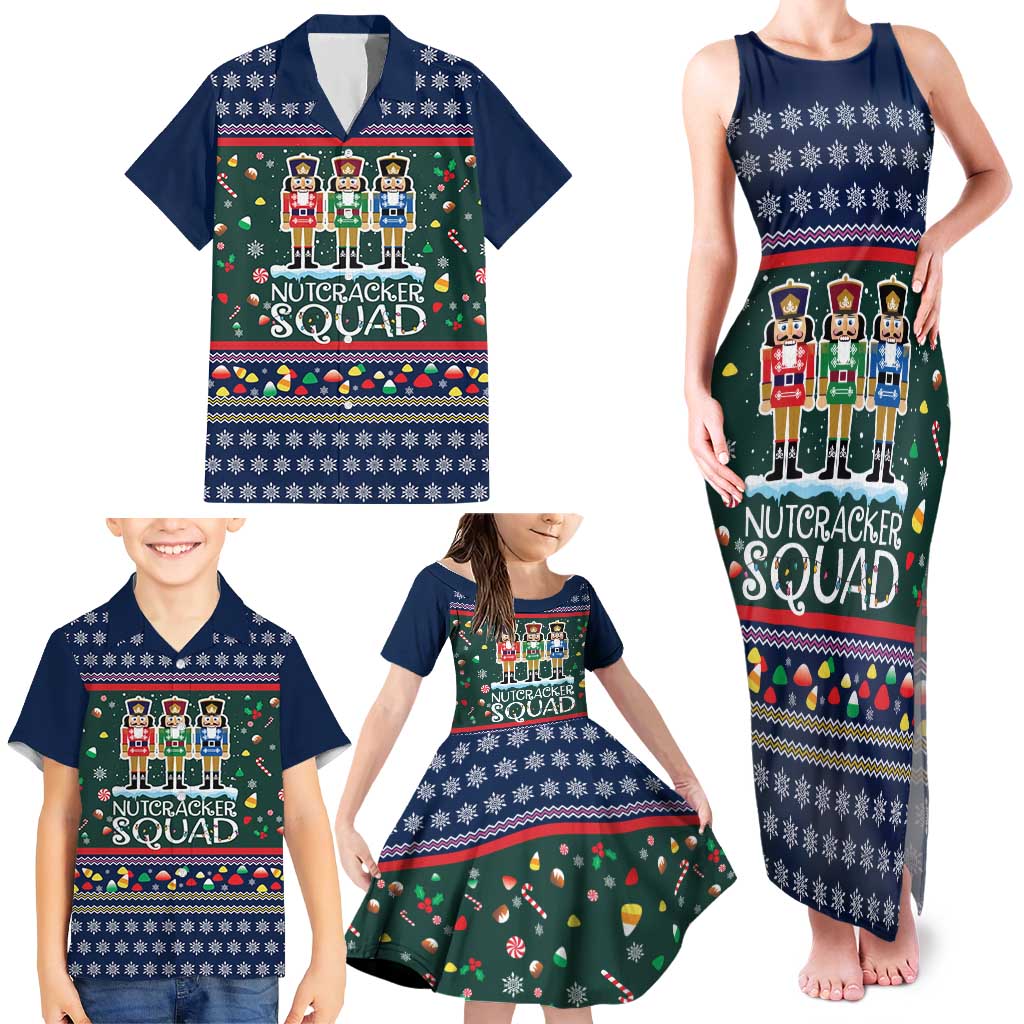 Nutcracker Squad Christmas Family Matching Tank Maxi Dress and Hawaiian Shirt with Candy Cane and Snowflake Holiday Design - Wonder Print Shop