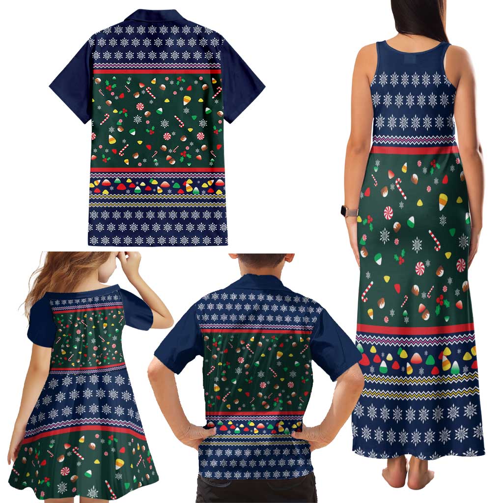 Nutcracker Squad Christmas Family Matching Tank Maxi Dress and Hawaiian Shirt with Candy Cane and Snowflake Holiday Design - Wonder Print Shop