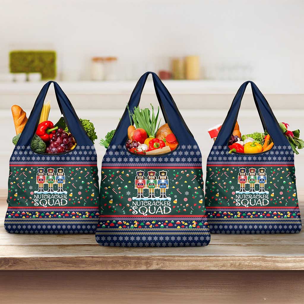 Nutcracker Squad Christmas Grocery Bag with Candy Cane and Snowflake Holiday Design - Wonder Print Shop