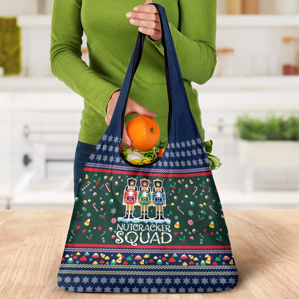 Nutcracker Squad Christmas Grocery Bag with Candy Cane and Snowflake Holiday Design - Wonder Print Shop