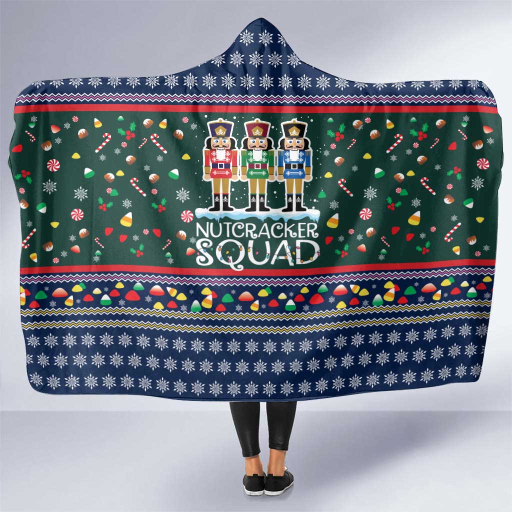 Nutcracker Squad Christmas Hooded Blanket with Candy Cane and Snowflake Holiday Design - Wonder Print Shop
