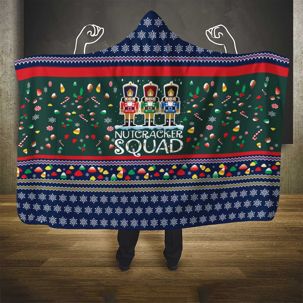 Nutcracker Squad Christmas Hooded Blanket with Candy Cane and Snowflake Holiday Design - Wonder Print Shop