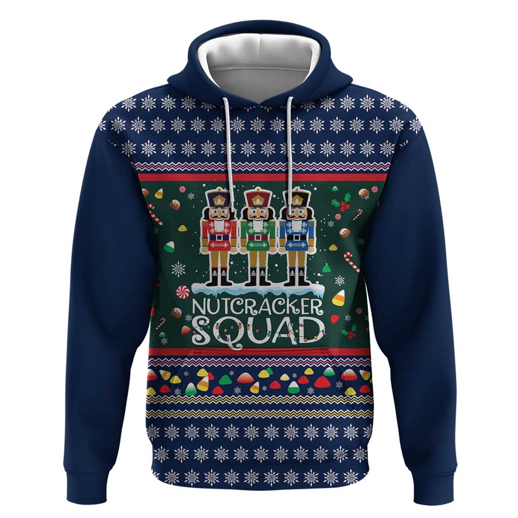 Nutcracker Squad Christmas Hoodie with Candy Cane and Snowflake Holiday Design - Wonder Print Shop