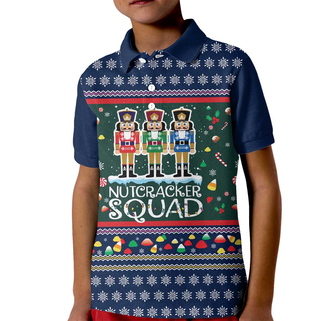 Nutcracker Squad Christmas Kid Polo Shirt with Candy Cane and Snowflake Holiday Design - Wonder Print Shop