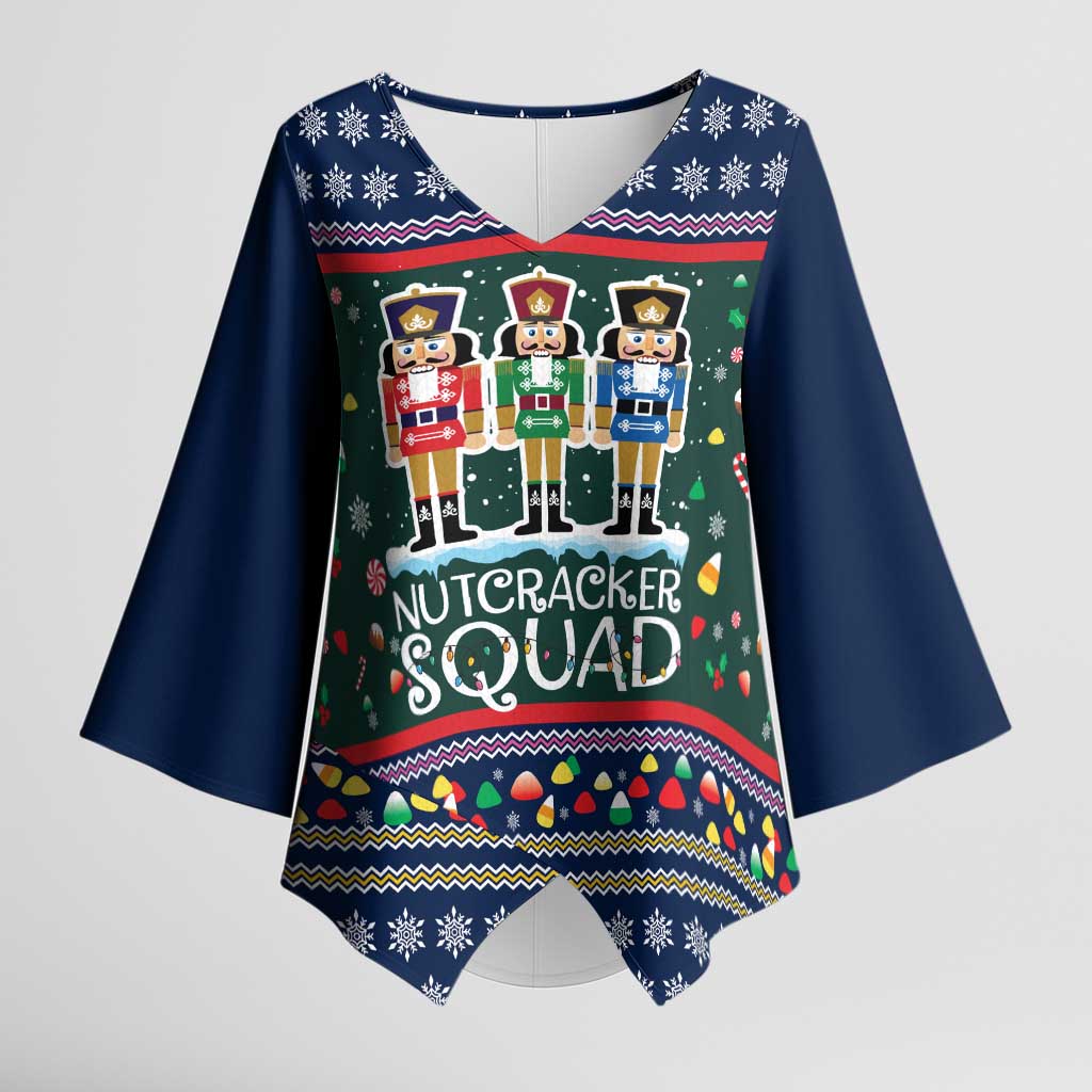 Nutcracker Squad Christmas Kimono Sleeve Blouse with Candy Cane and Snowflake Holiday Design - Wonder Print Shop