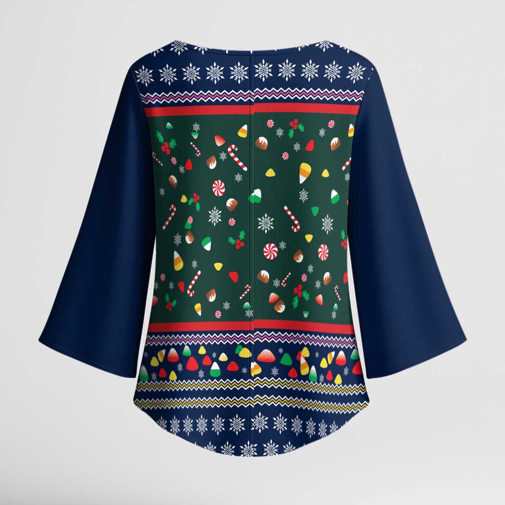 Nutcracker Squad Christmas Kimono Sleeve Blouse with Candy Cane and Snowflake Holiday Design - Wonder Print Shop
