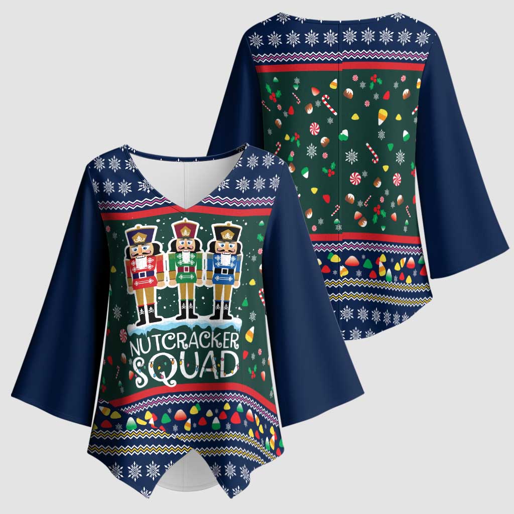 Nutcracker Squad Christmas Kimono Sleeve Blouse with Candy Cane and Snowflake Holiday Design - Wonder Print Shop