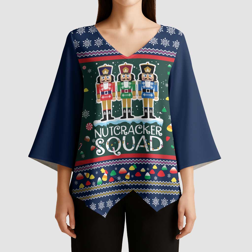 Nutcracker Squad Christmas Kimono Sleeve Blouse with Candy Cane and Snowflake Holiday Design - Wonder Print Shop