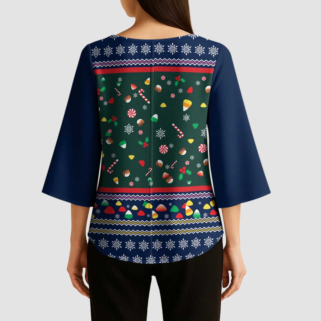 Nutcracker Squad Christmas Kimono Sleeve Blouse with Candy Cane and Snowflake Holiday Design - Wonder Print Shop