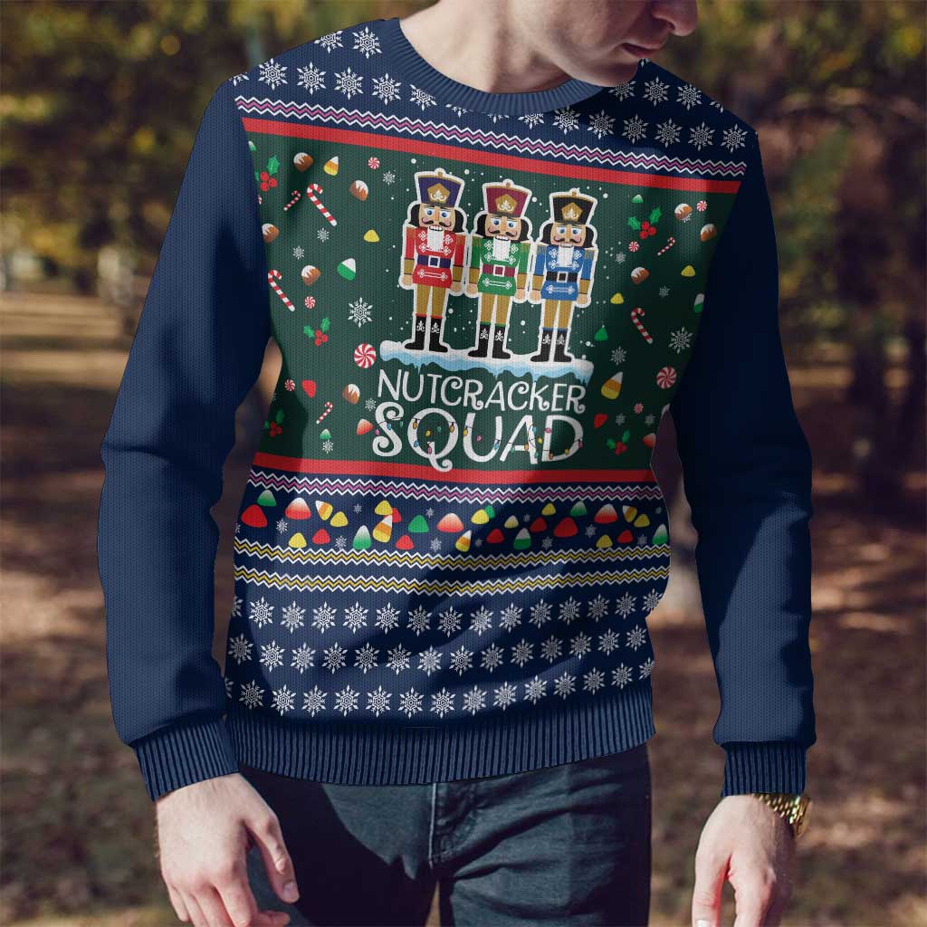 Nutcracker Squad Christmas Ugly Christmas Sweater with Candy Cane and Snowflake Holiday Design - Wonder Print Shop