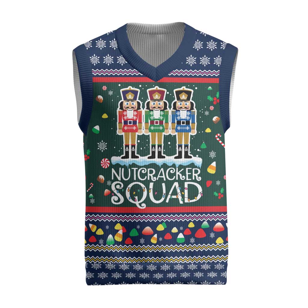 Nutcracker Squad Christmas Knitted V-Neck Vest with Candy Cane and Snowflake Holiday Design - Wonder Print Shop