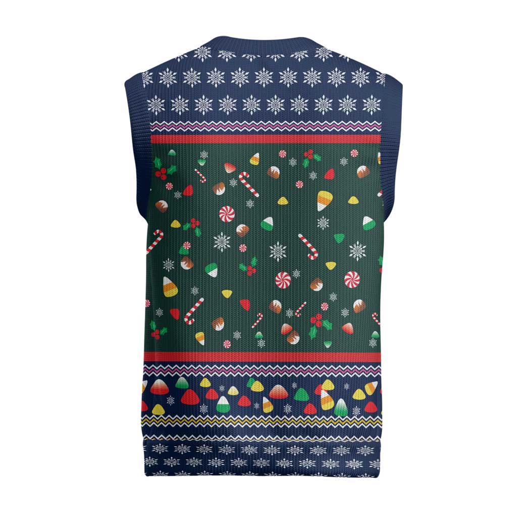 Nutcracker Squad Christmas Knitted V-Neck Vest with Candy Cane and Snowflake Holiday Design - Wonder Print Shop