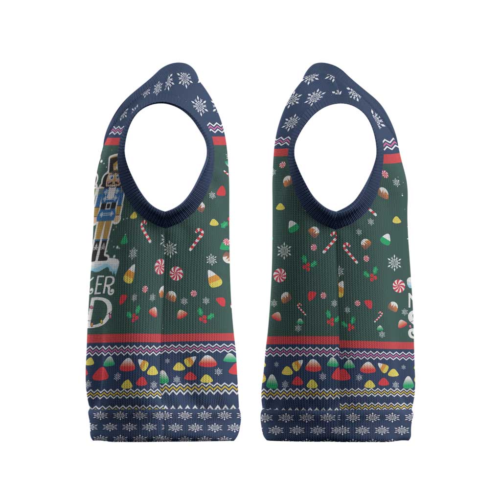 Nutcracker Squad Christmas Knitted V-Neck Vest with Candy Cane and Snowflake Holiday Design - Wonder Print Shop
