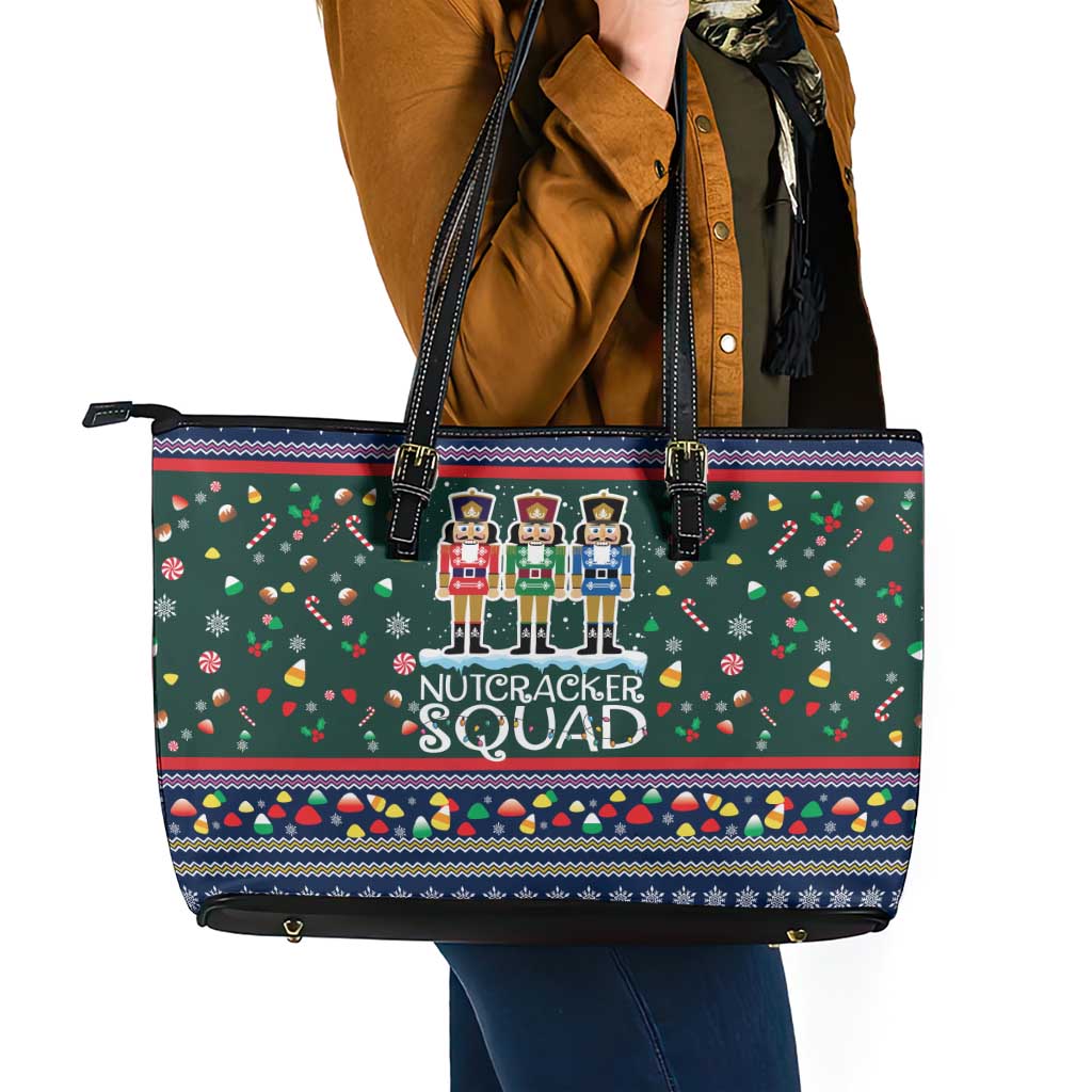 Nutcracker Squad Christmas Leather Tote Bag with Candy Cane and Snowflake Holiday Design - Wonder Print Shop