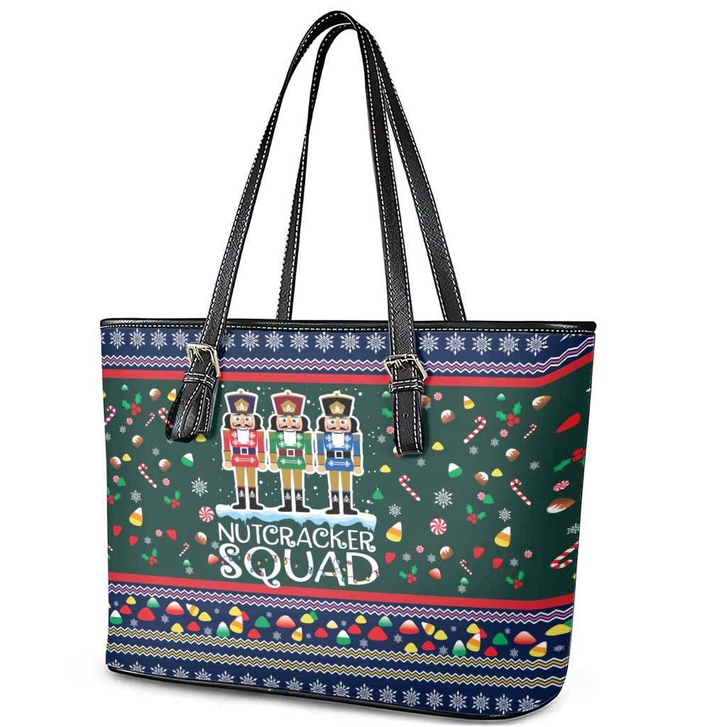 Nutcracker Squad Christmas Leather Tote Bag with Candy Cane and Snowflake Holiday Design - Wonder Print Shop