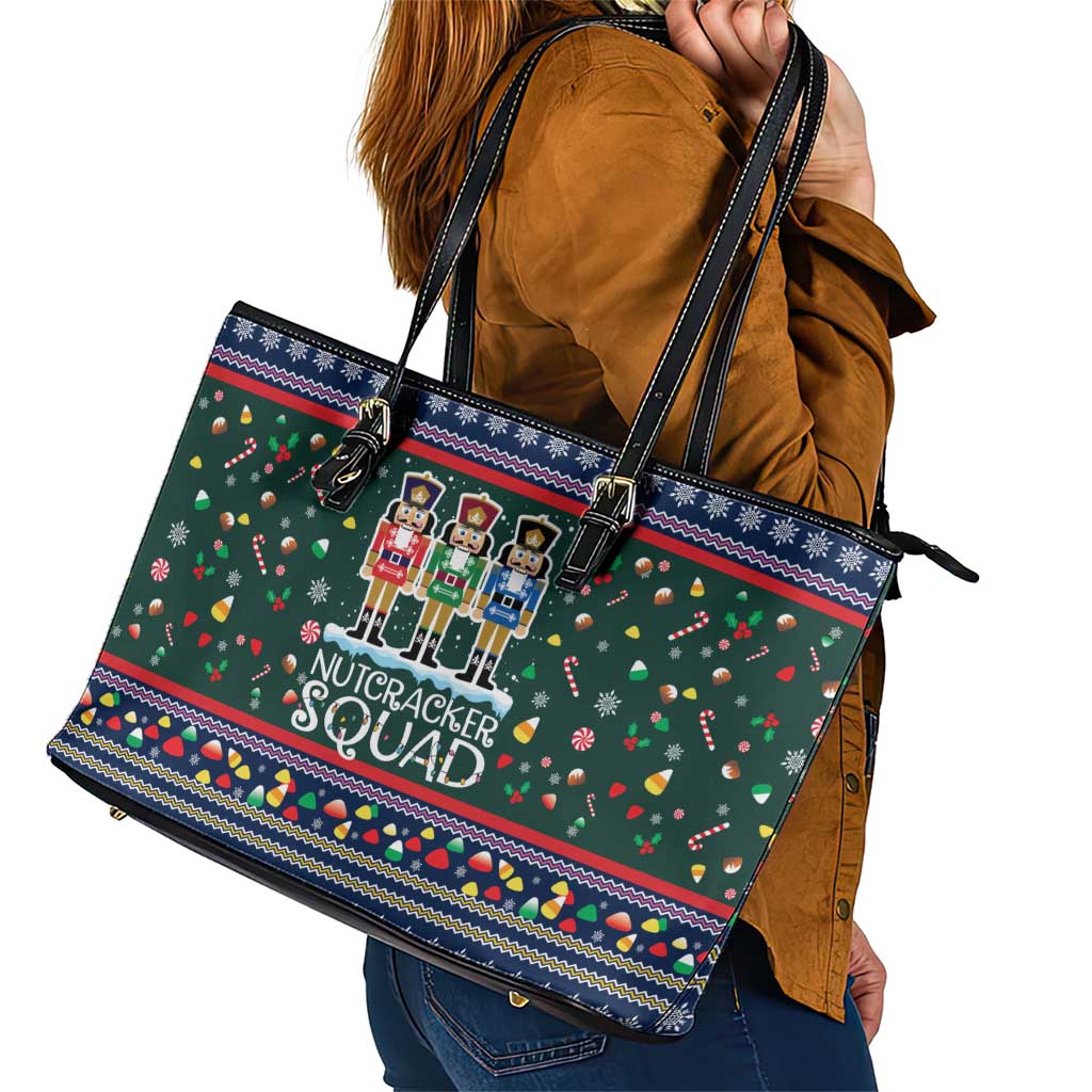 Nutcracker Squad Christmas Leather Tote Bag with Candy Cane and Snowflake Holiday Design - Wonder Print Shop