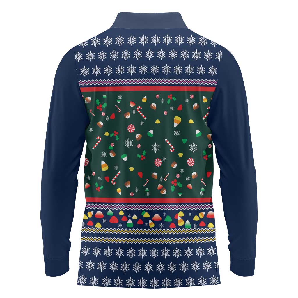 Nutcracker Squad Christmas Long Sleeve Polo Shirt with Candy Cane and Snowflake Holiday Design - Wonder Print Shop
