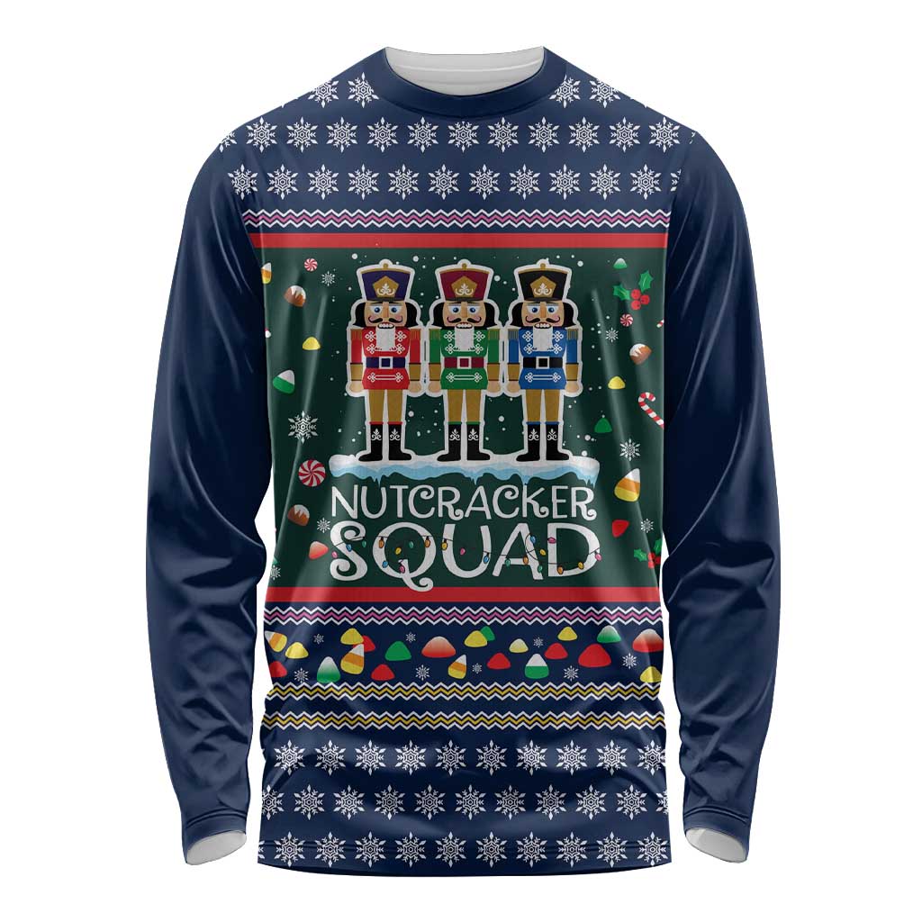 Nutcracker Squad Christmas Long Sleeve Shirt with Candy Cane and Snowflake Holiday Design - Wonder Print Shop