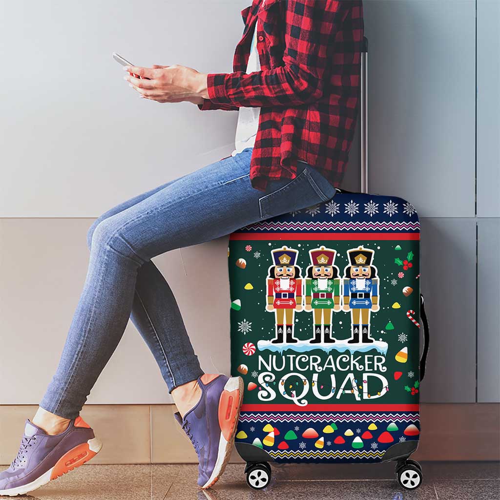 Nutcracker Squad Christmas Luggage Cover with Candy Cane and Snowflake Holiday Design - Wonder Print Shop